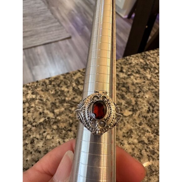 Poison Ring Sterling Silver 925 Garnet Gemstone Intricate Filigree Design Gift - Picture 15 of 16